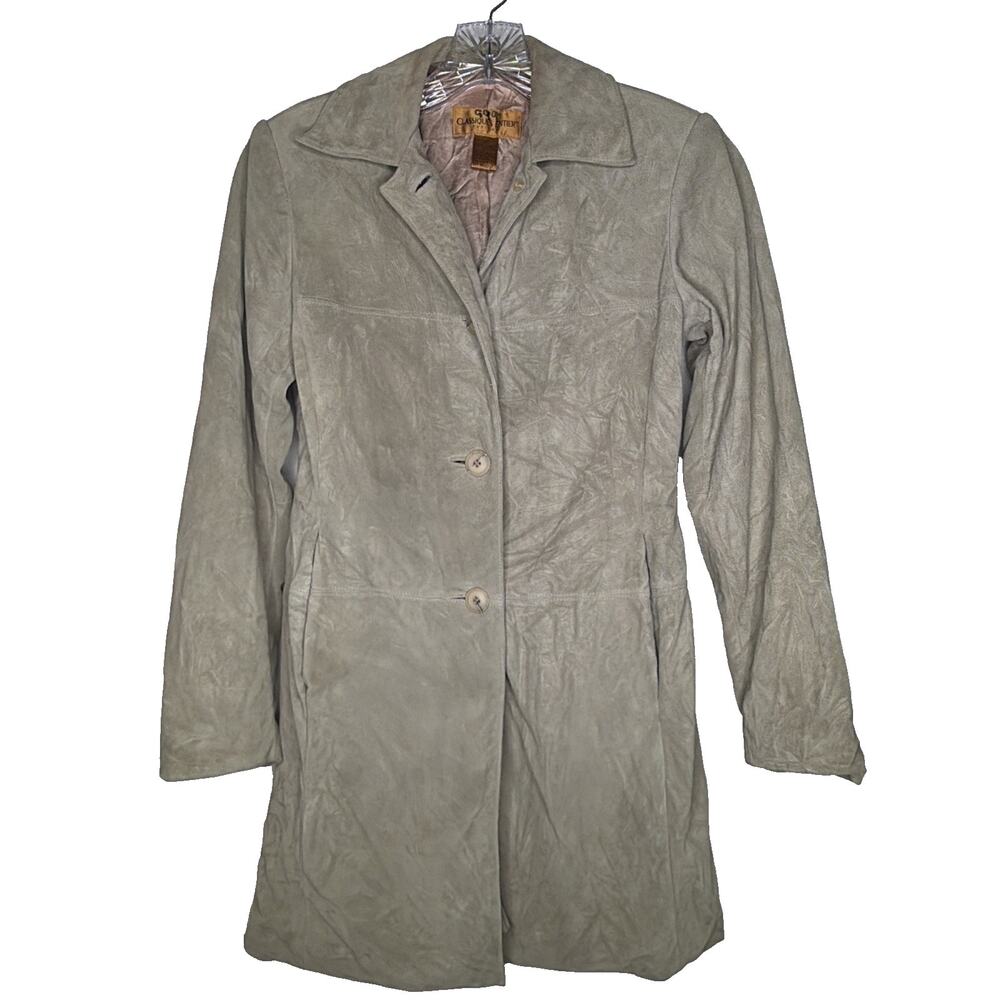 Classiques Entier Suede Leather Trench Coat Jacket XS Petite Button Front VTG